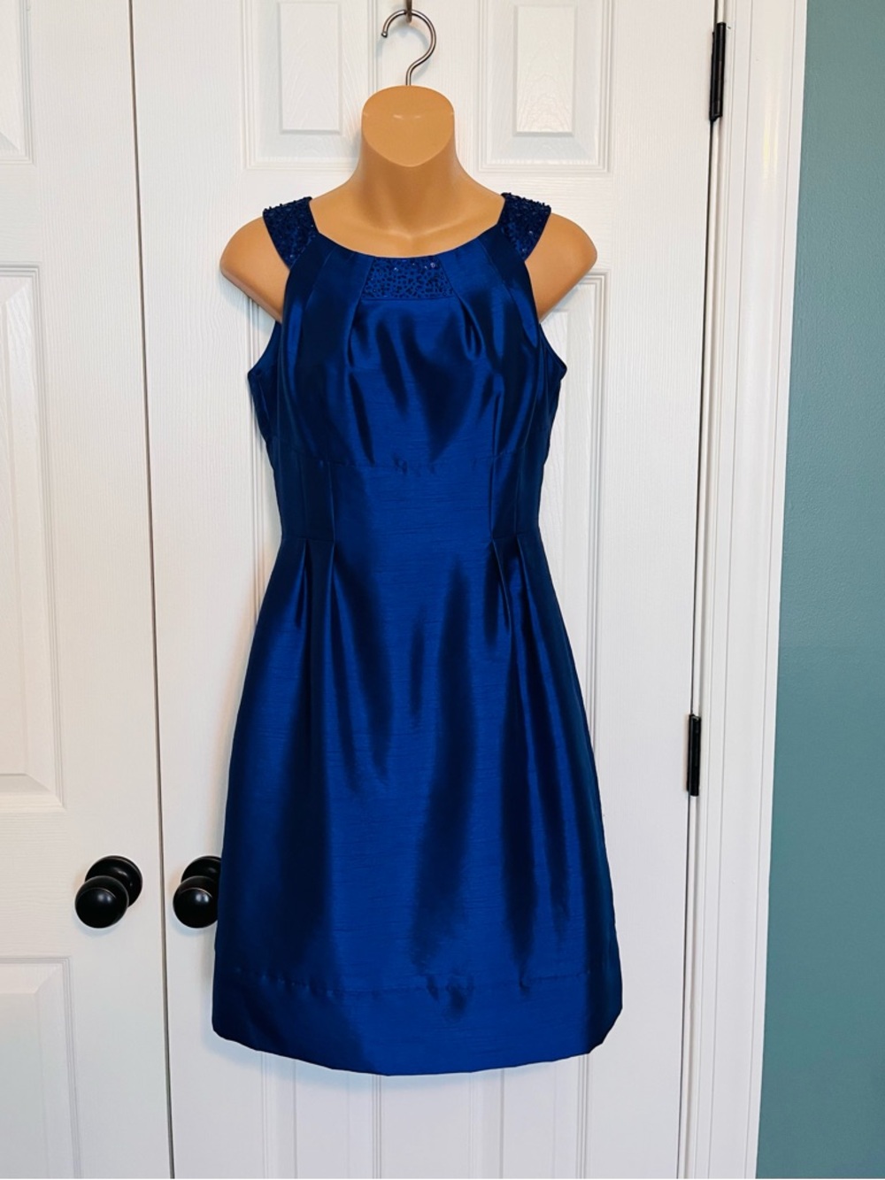 Jessica Howard Royal Blue Beaded-Shoulder Midi Dress